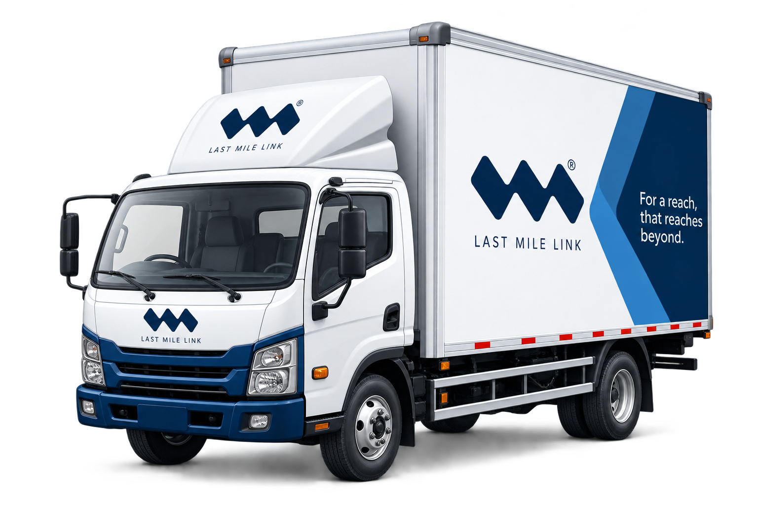 Branded Last Mile Link four-wheeled delivery truck